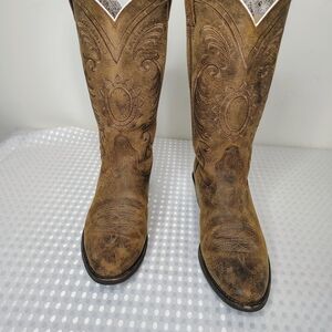 Ariat Distressed Brown Embroidered Leather Cowboy Boots Size 8½B